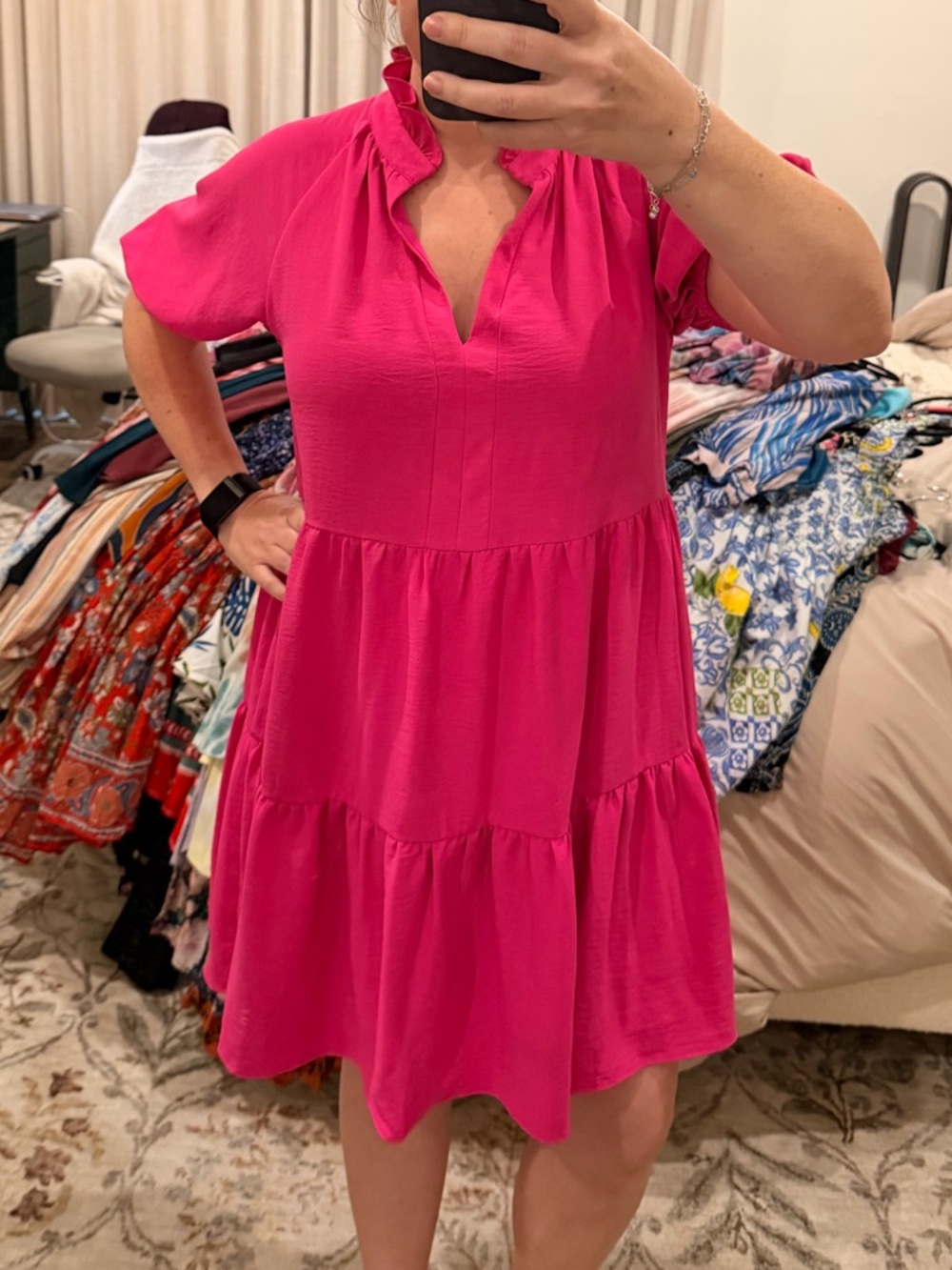 1. State Hot Pink Tiered V-Neck Mini Dress